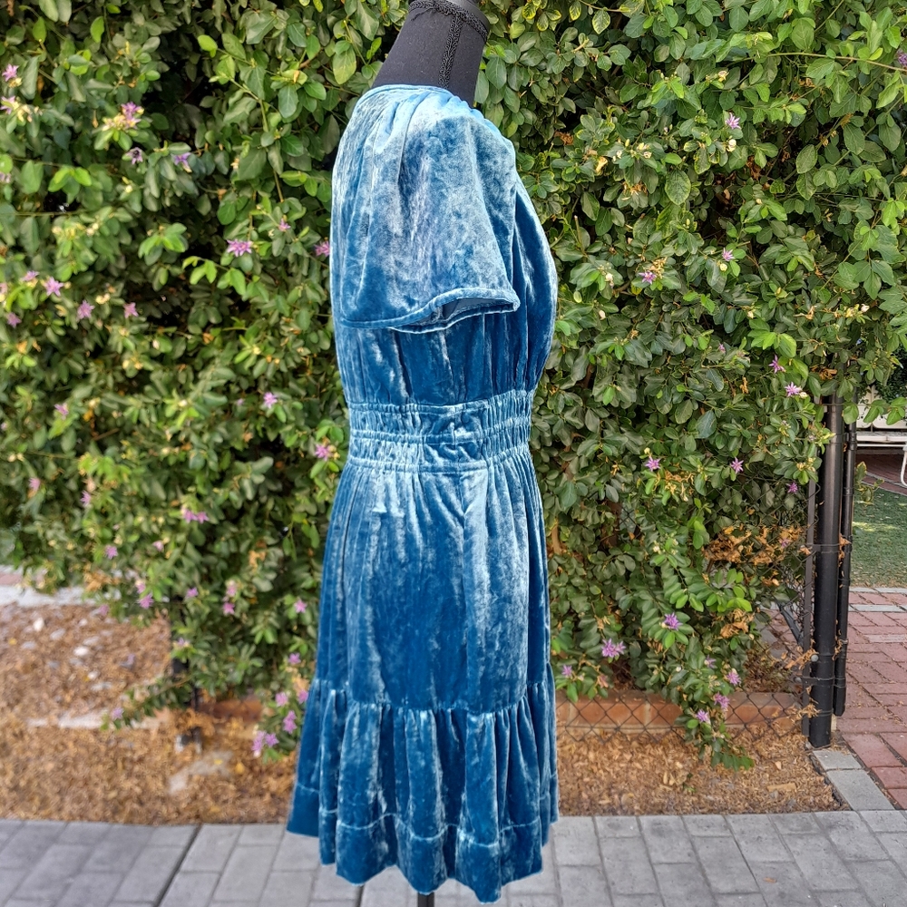 Anthropologie Somerset Women’s Small Velvet Blue Short-Sleeve Tiered Dress NWT - Picture 7 of 15
